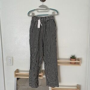 Drole de Copine Paris Gingham Elastic Waist Pants Black White Check S/M